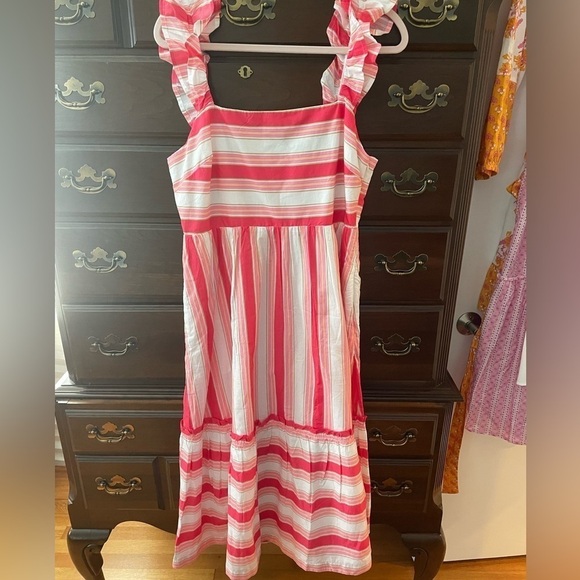 NWT! J. Crew Pink Striped Cotton Midi Dress. Size 14. - Picture 5 of 6